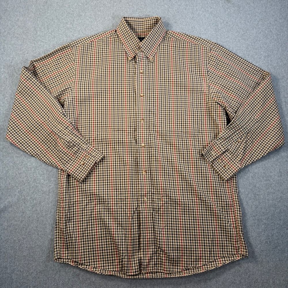Jos. A. Bank Traveler's Collection Men's Medium Button Down Shirt Brown Gingham